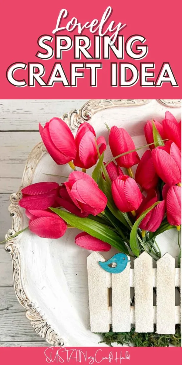 Upcycled silverware tray for spring with text overlay.