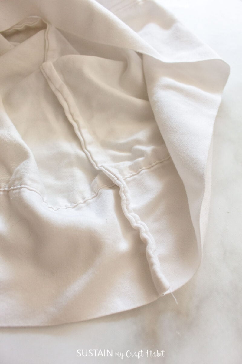 White fabric with a french seam.