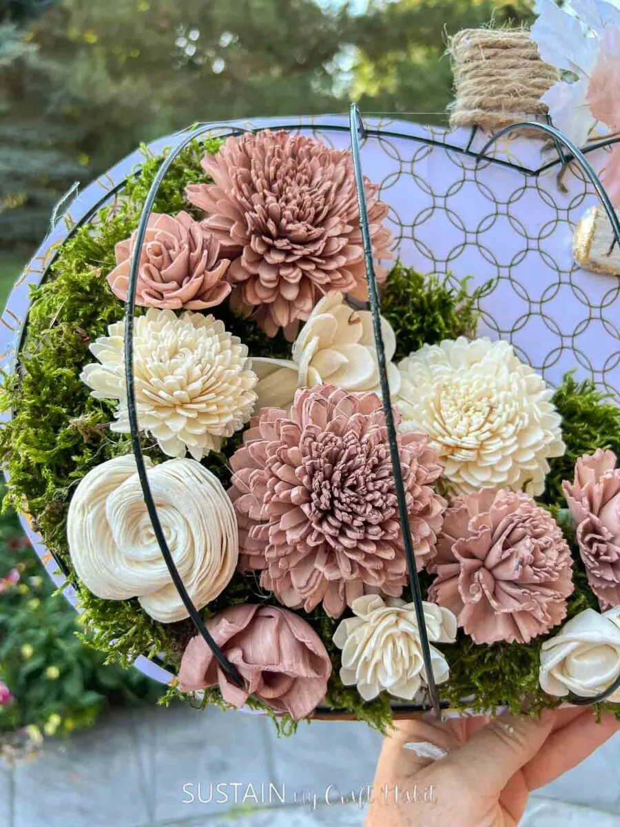 Close up of wood flowers and moss.