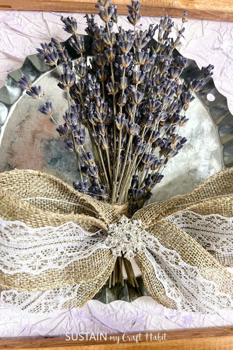 Close up of a bow and dried lavender.
