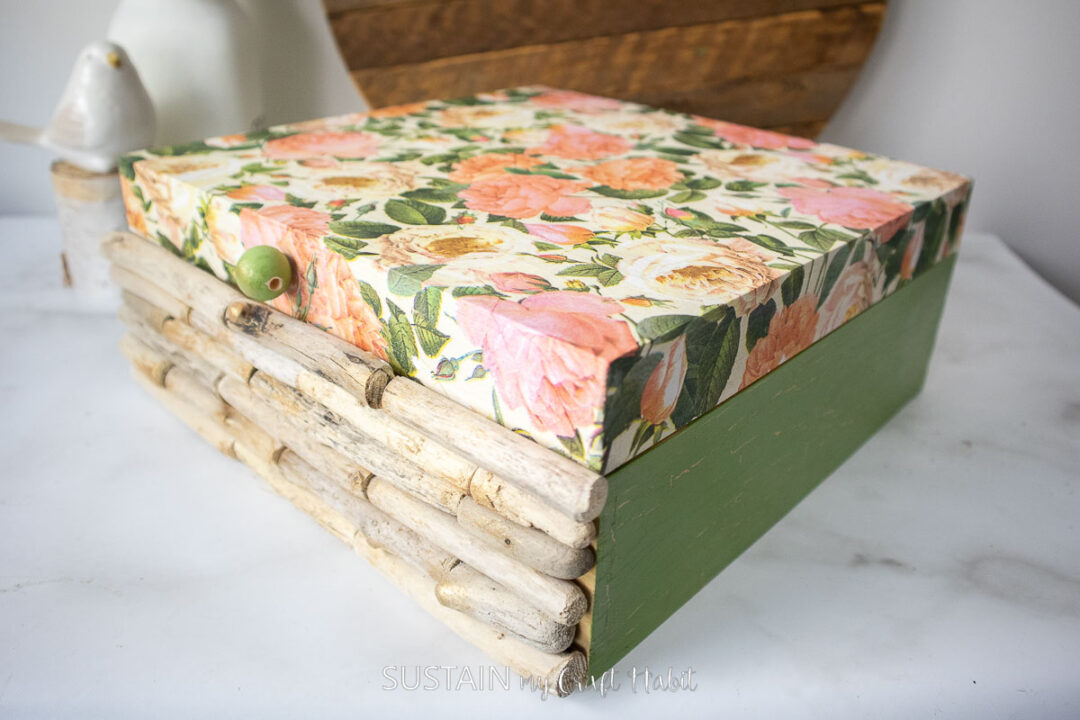 How to Decoupage on Wood Upcycled Wood Box Sustain My Craft Habit