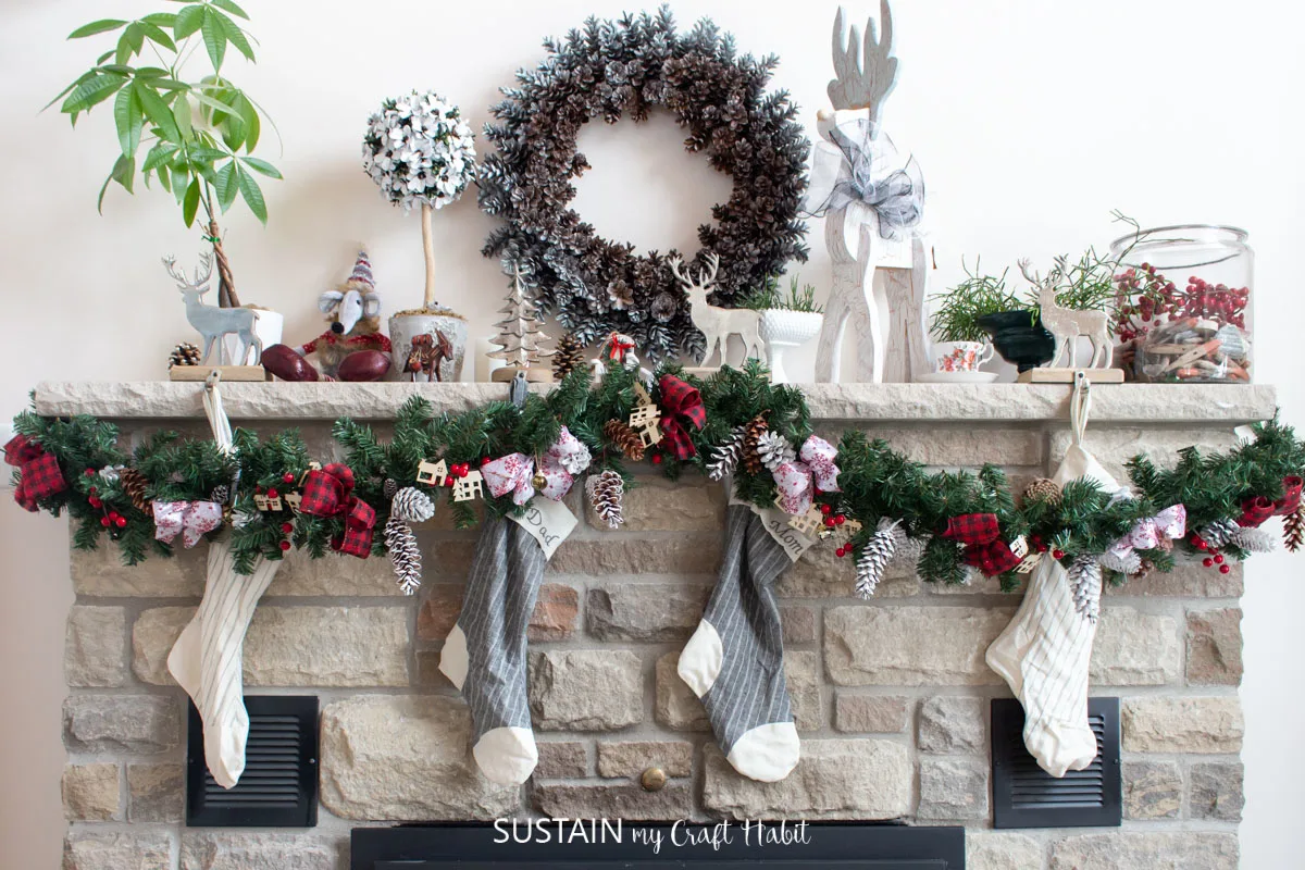 Decorated fire place mantle.