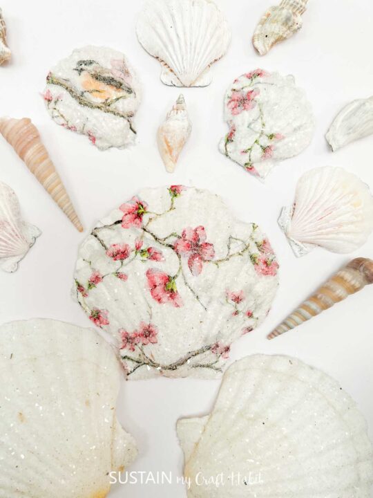 Lovely Decoupage Seashells using Paper Napkins Sustain My Craft Habit