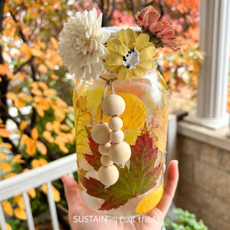 Mod Podge on Glass Jars – Fall Leaf Luminaries