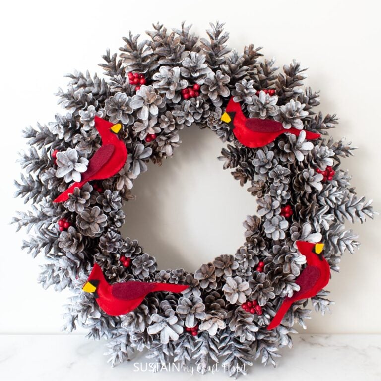 Gorgeous DIY Pinecone Wreath with Cardinals