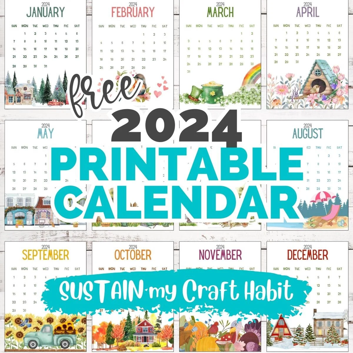 Sample images from 2024 free printable calendar.