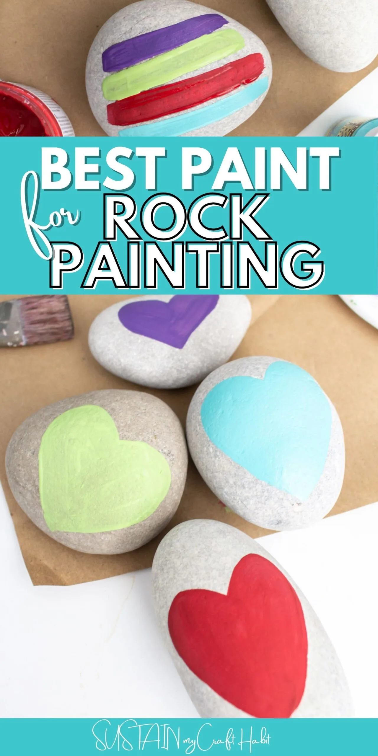 Collage of images with text overlay reading best paint for rock painting.