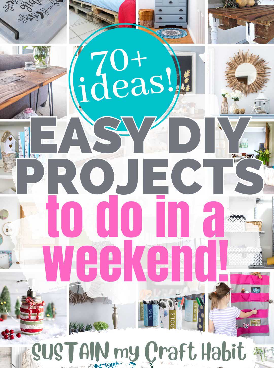 Collage of DIY projects and easy craft ideas with text overlay.