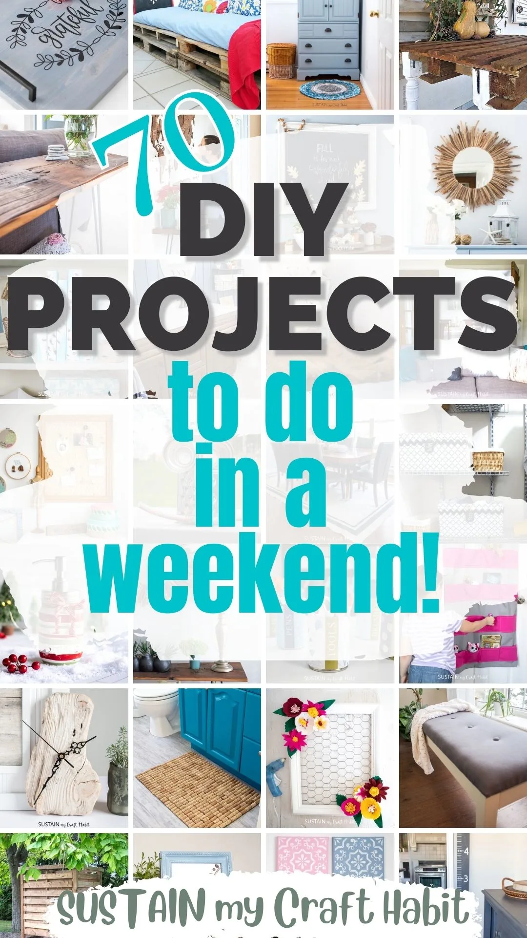 Collage of ideas for DIY projects that can be made in a weekend.