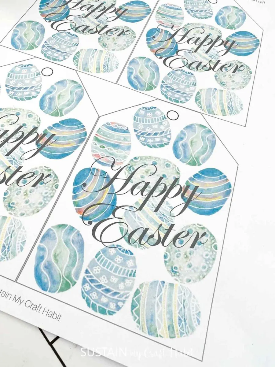 Close up of printed Easter gift tag. 
