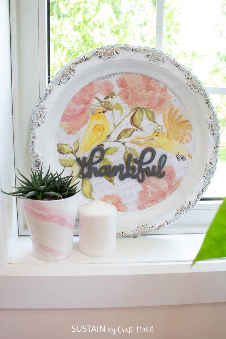 Repurposed Silver Platter Thankful Sign Sustain My Craft Habit