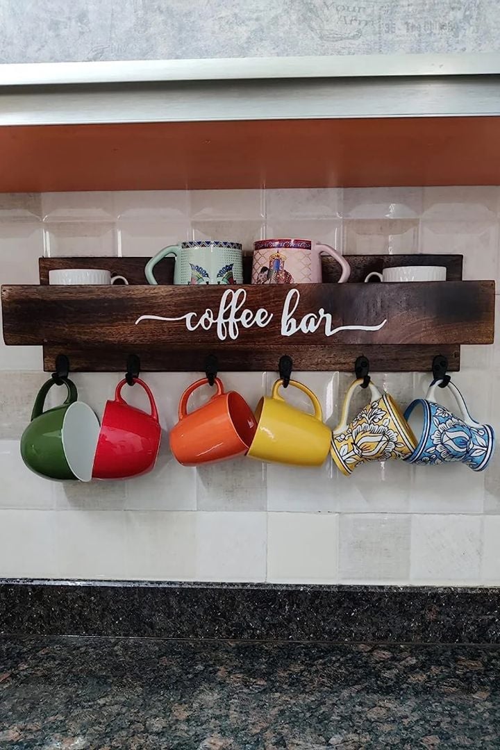 Coffee Mug Holder Wall Mounted Coffee Bar Decor Sign Coffee Cup