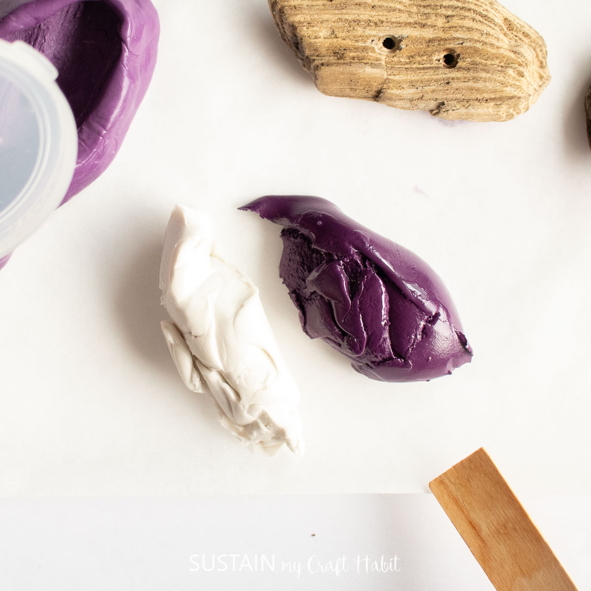 Measuring purple and white silicone putty.