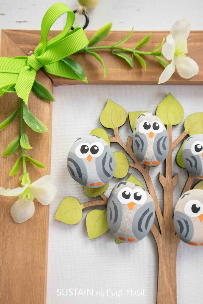 Painted owl family tree craft.
