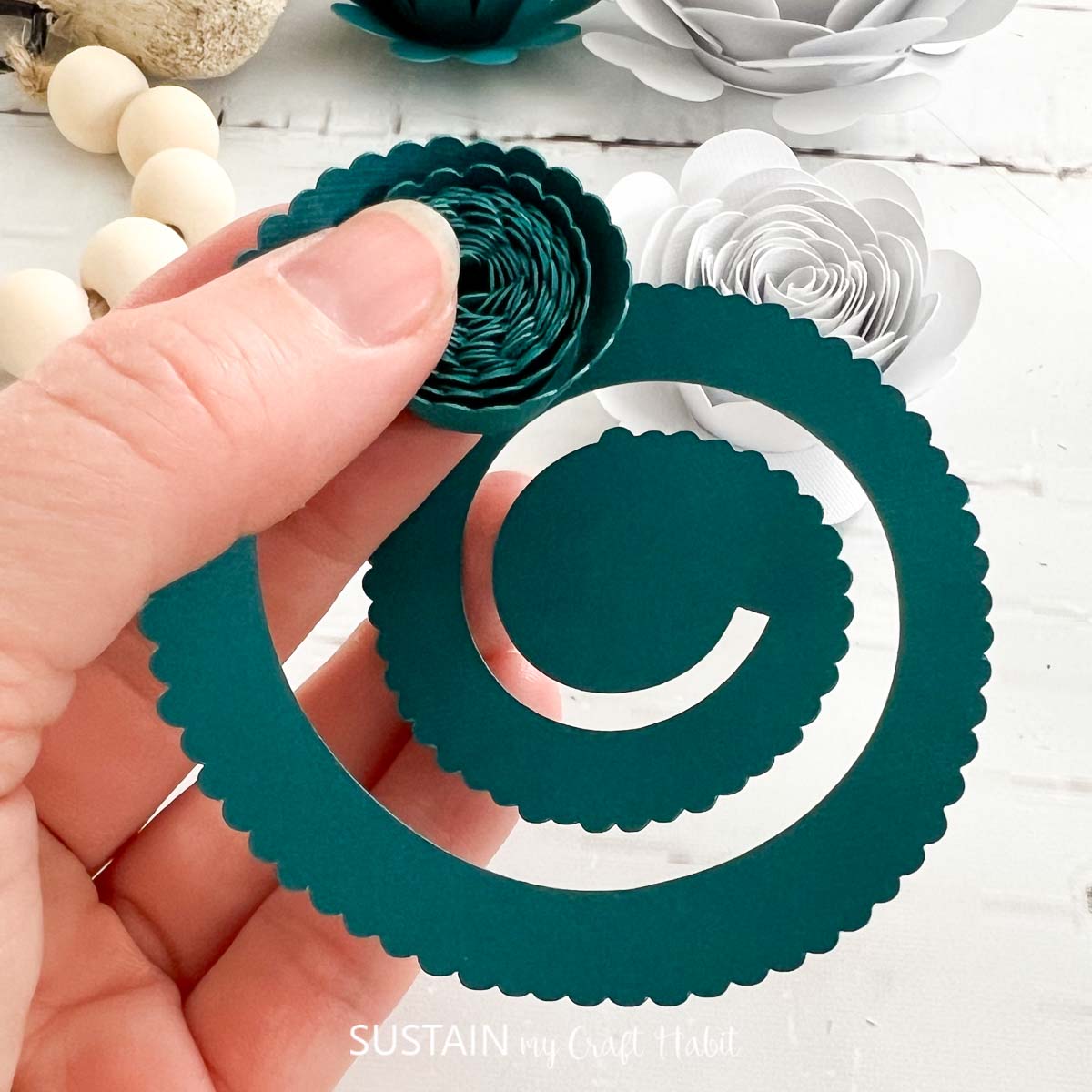 wrapping spiral cut pattern into a 3D paper succulent