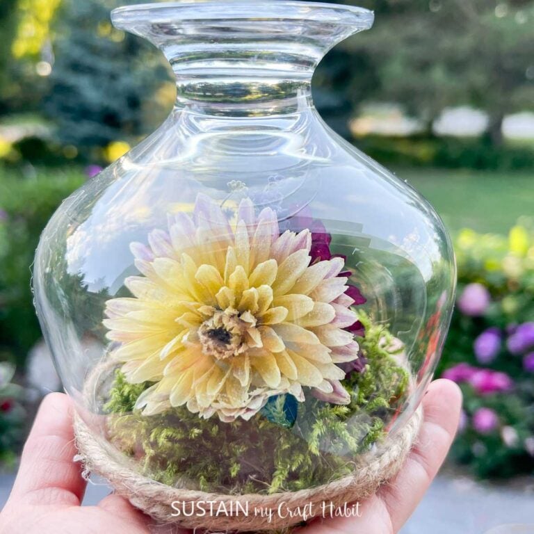 Upcycled Wine Glass Terrarium with Dried Flowers
