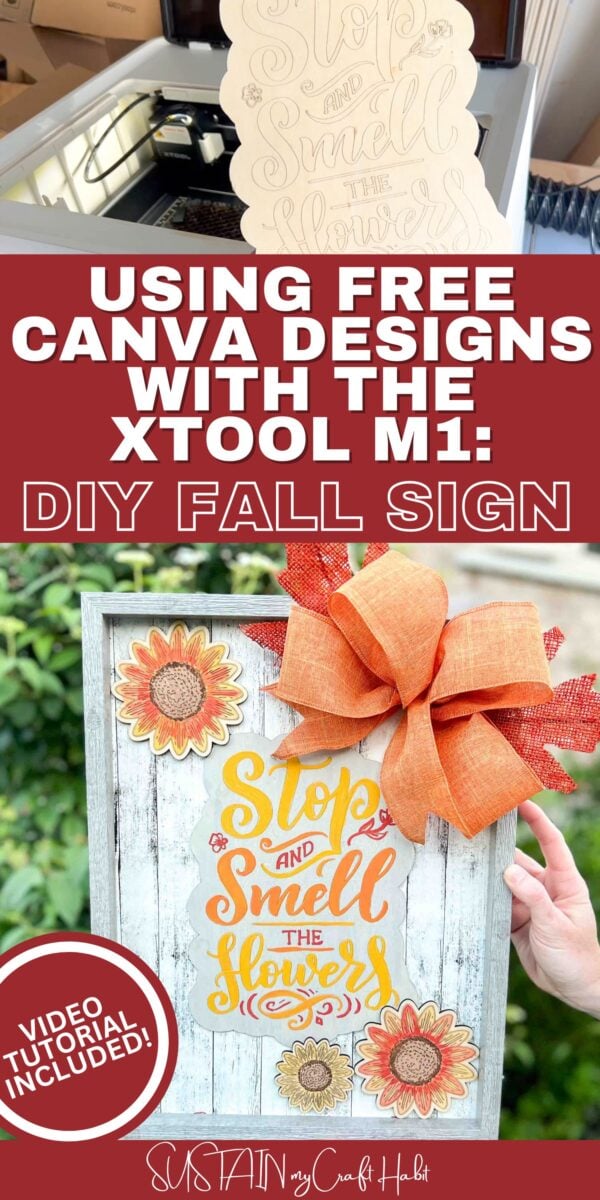Collage showing how to make a fall sign with text overlay.