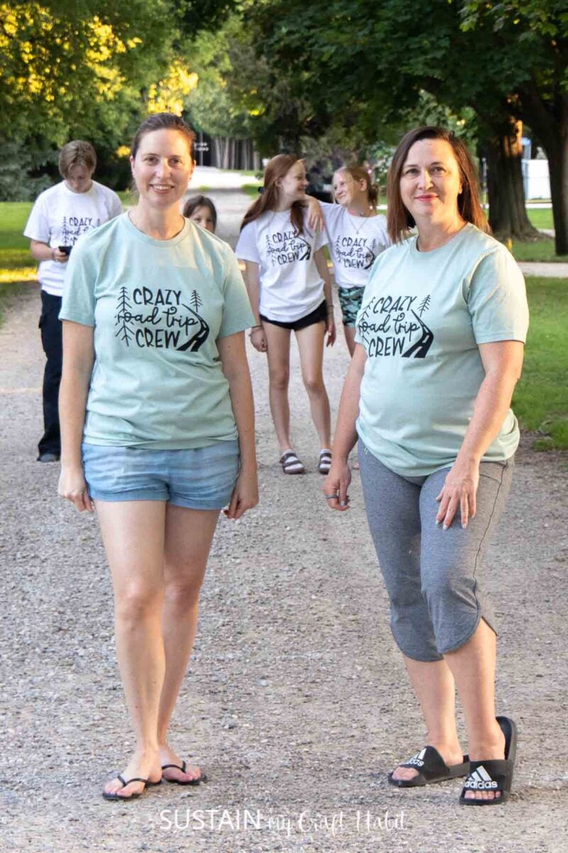 Family wearing vacation tshirts made with Cricut Venture.