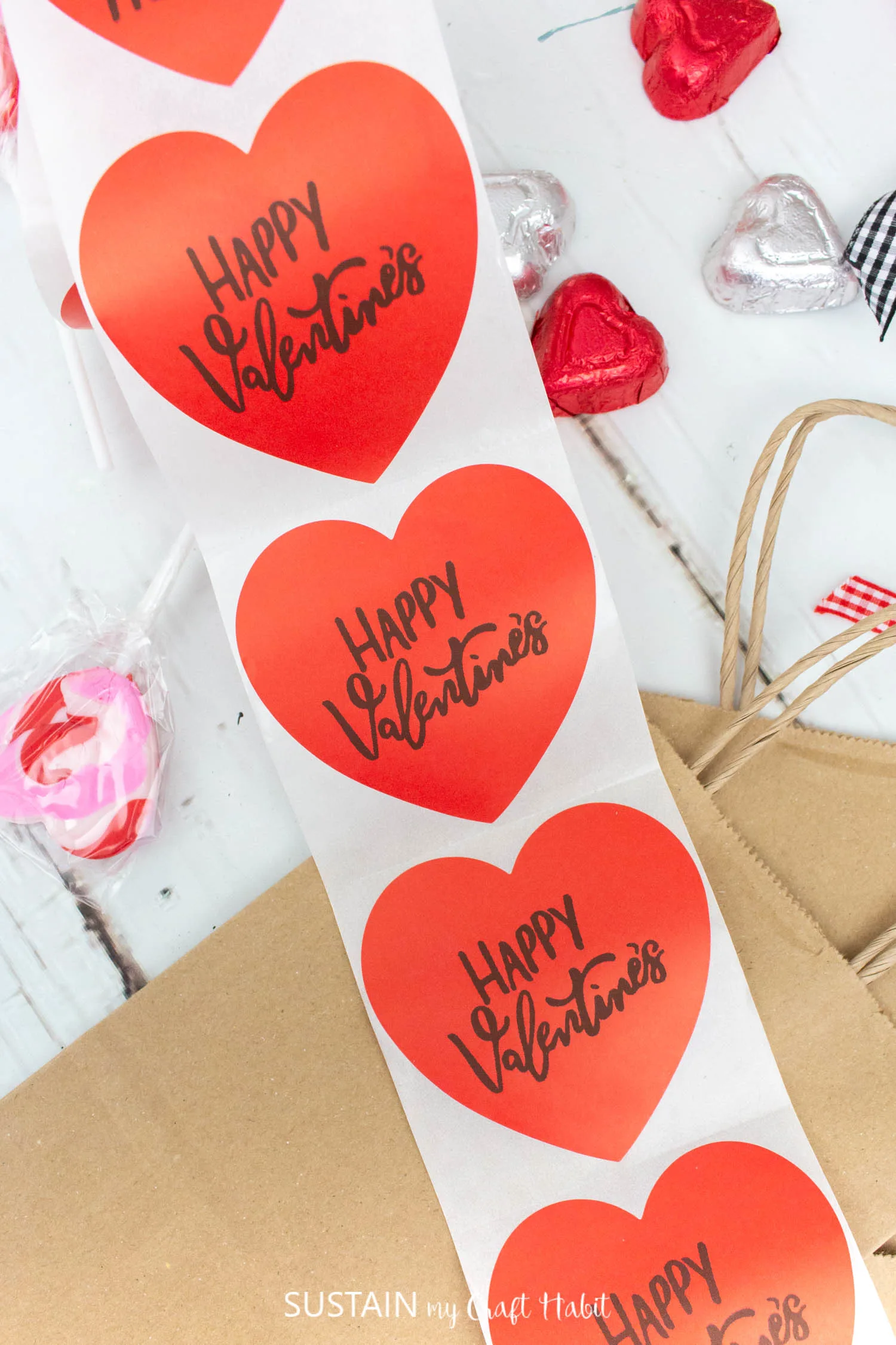Valentine's Day red heart stickers.