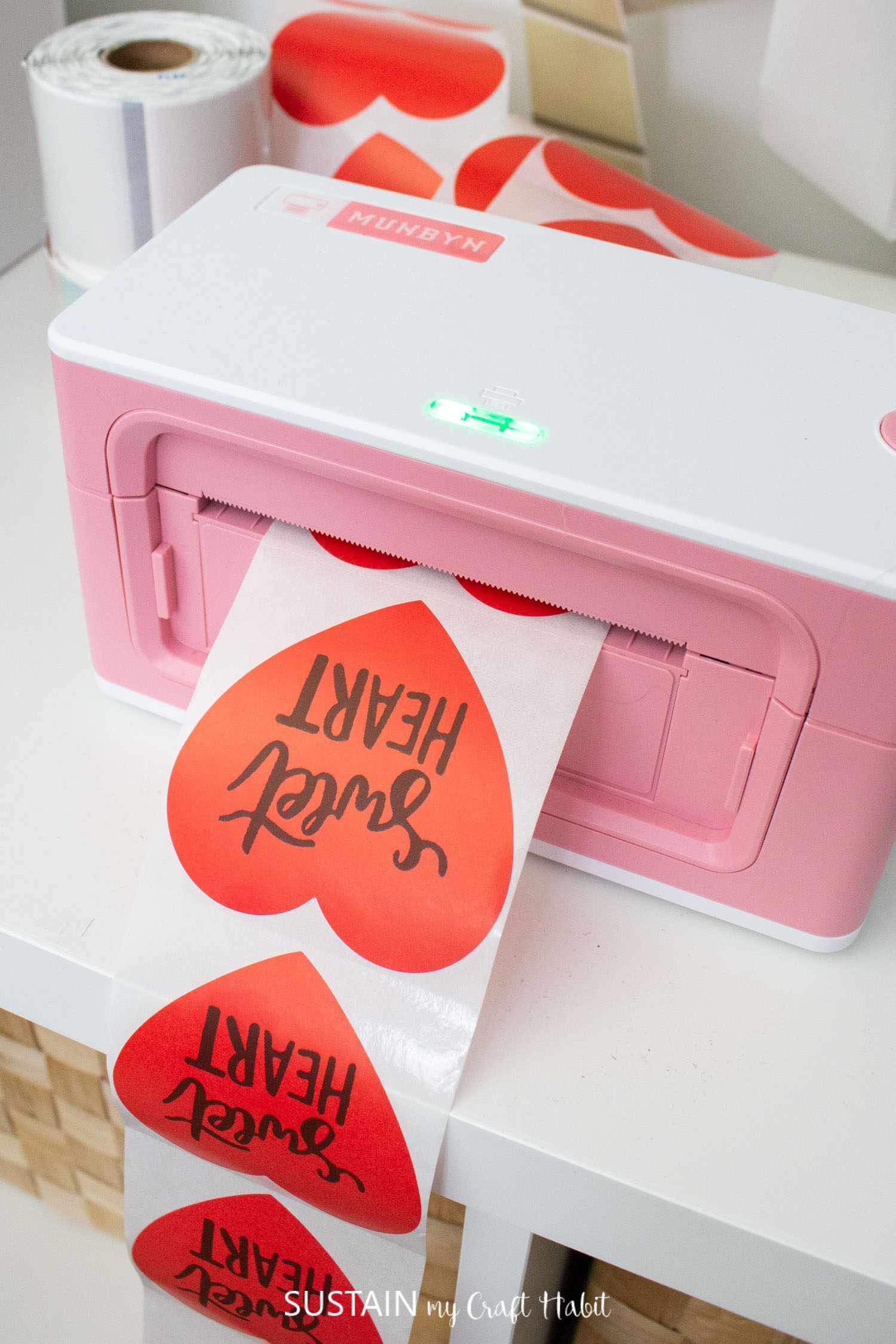 Munbyn printer making heart stickers.