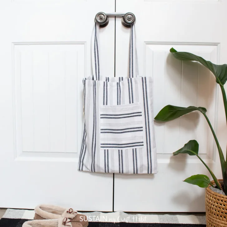 tote bag hanging on counter