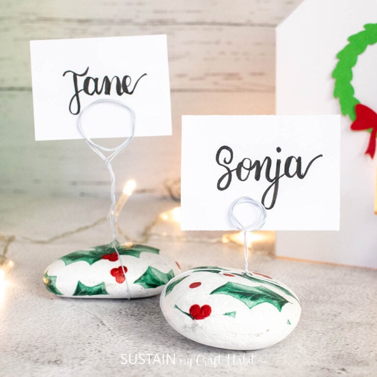 DIY Christmas Place Card Holders with Rocks