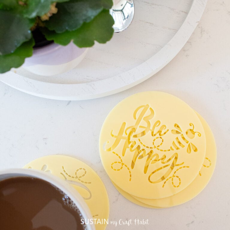 Bee Happy Coaster SVG for Laser Cutting