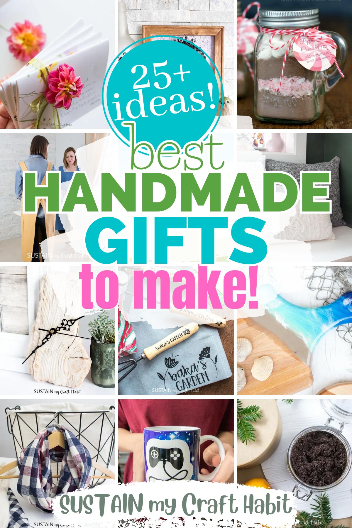 Collage of images showing examples of handmade gift ideas.