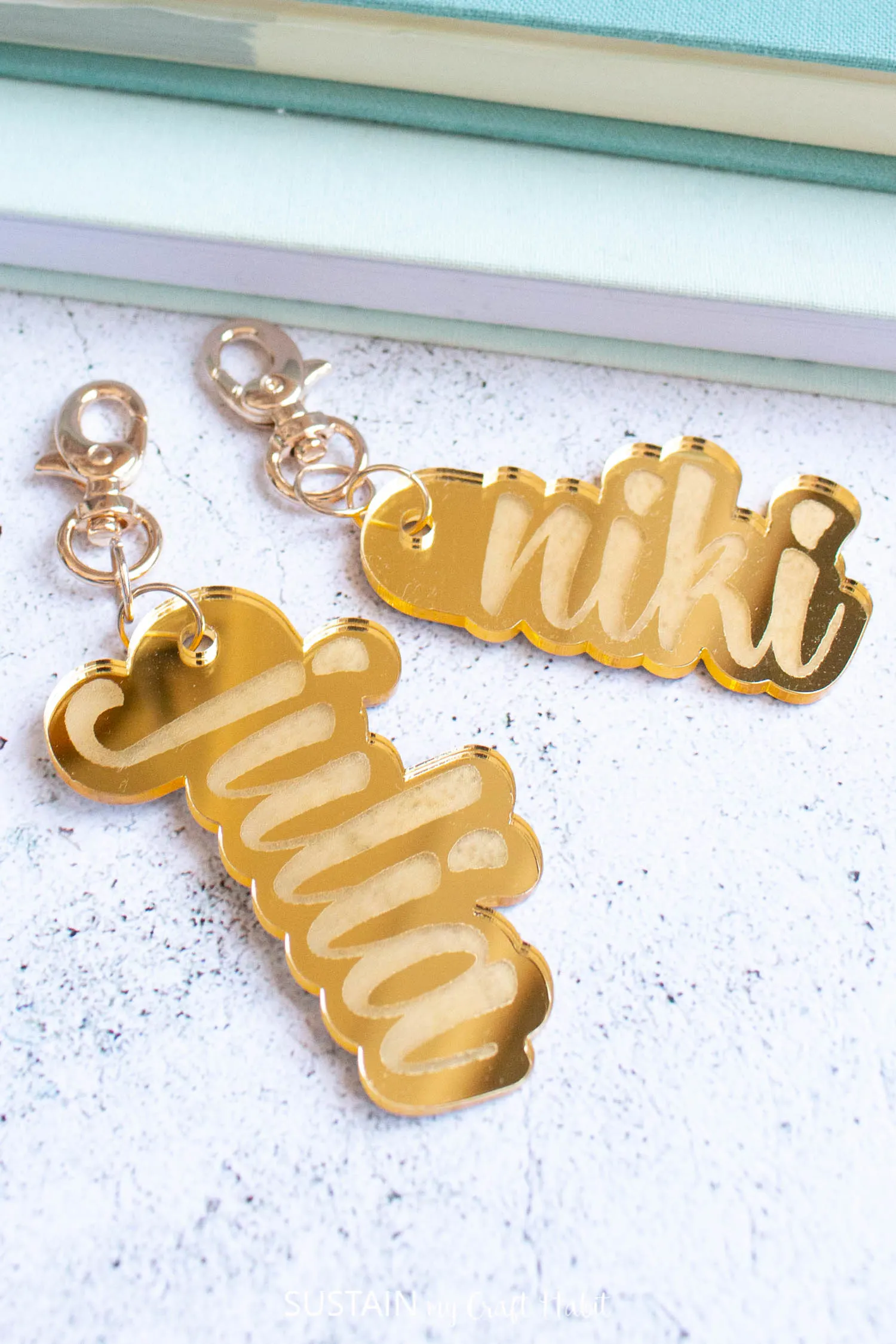 Personalized name acrylic keychains.