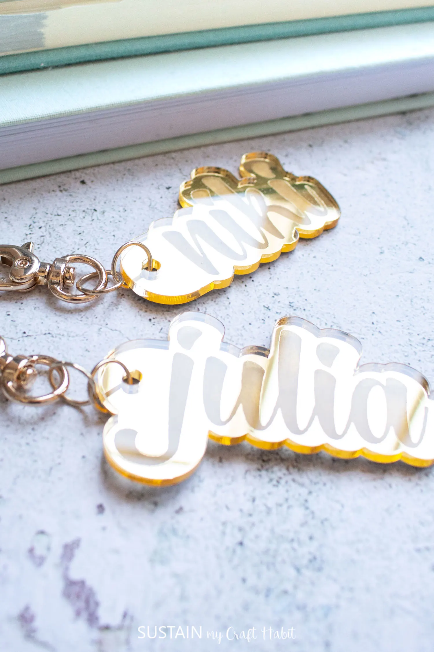 Personalized name acrylic keychains.