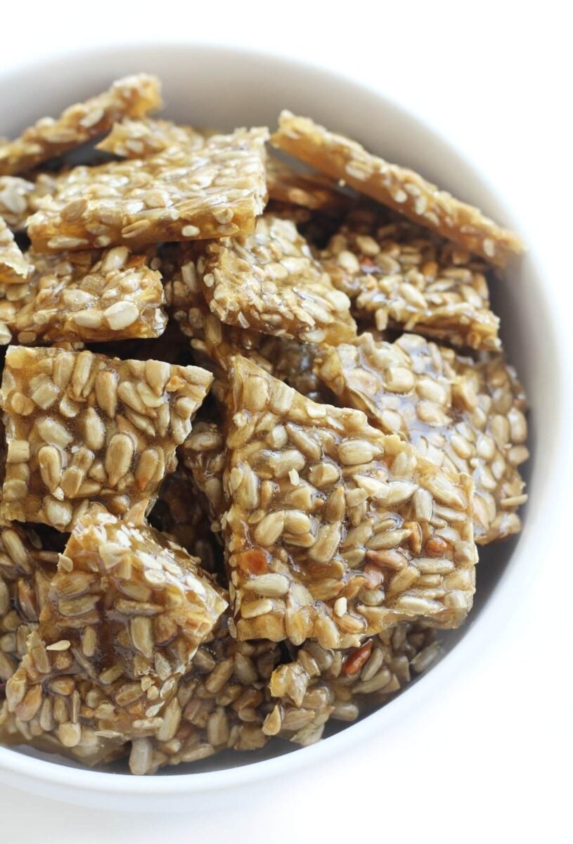 Sunflower seed brittle in a bowl.