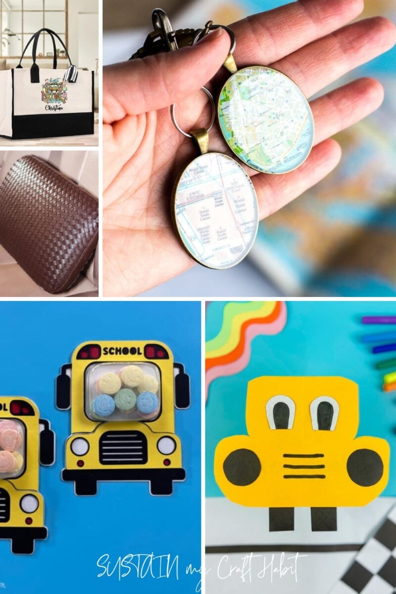 Collage of bus driver gift ideas.