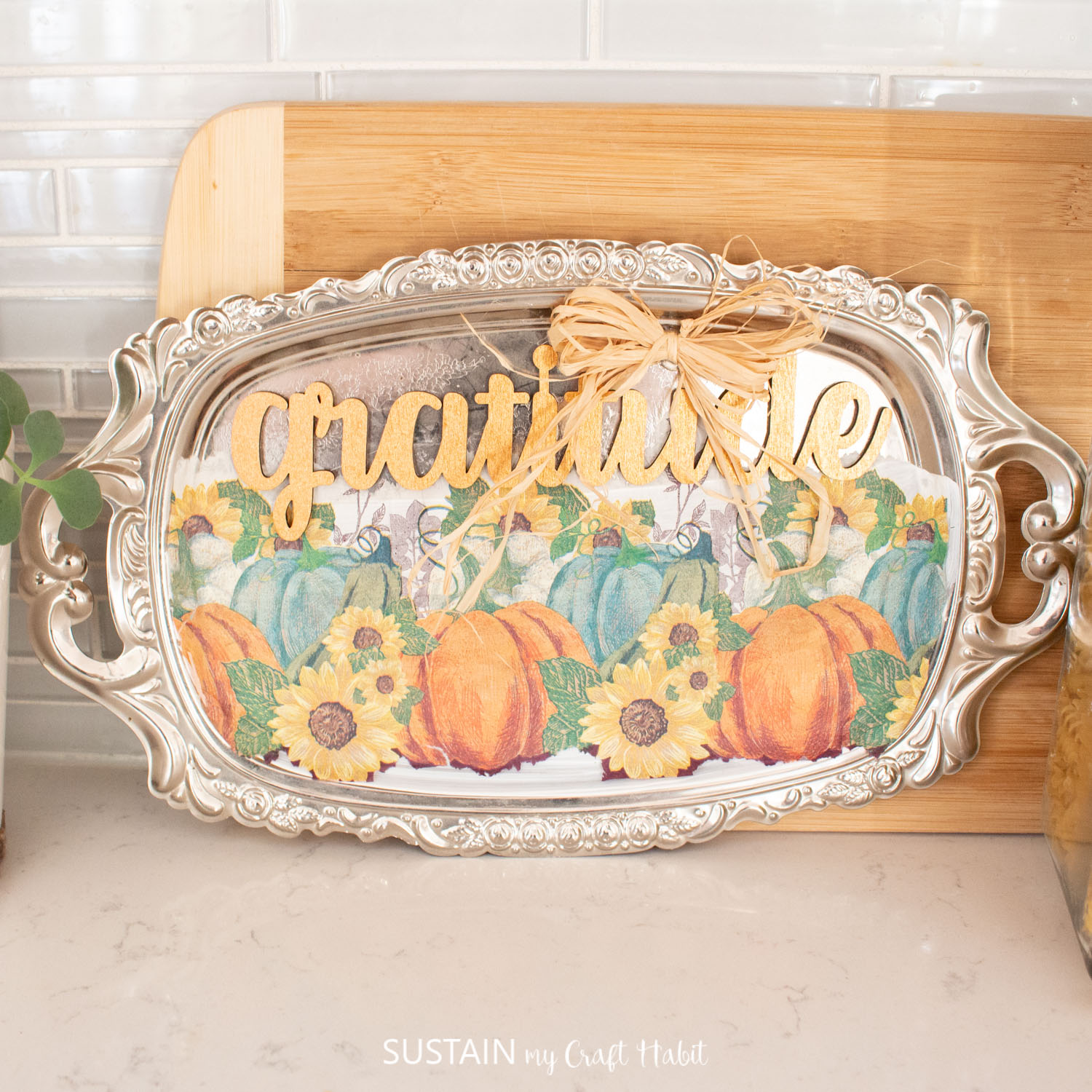 DIY Fall Shelf Sitter &ndash; Upcycled Silver Tray