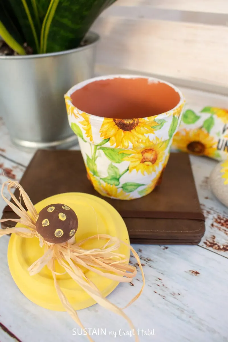 Decoupage clay pot and painted saucer.