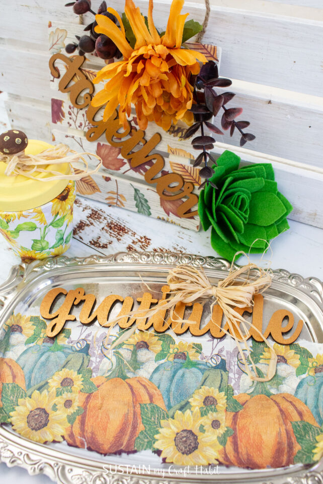 DIY Fall Shelf Sitter - Upcycled Silver Tray – Sustain My Craft Habit
