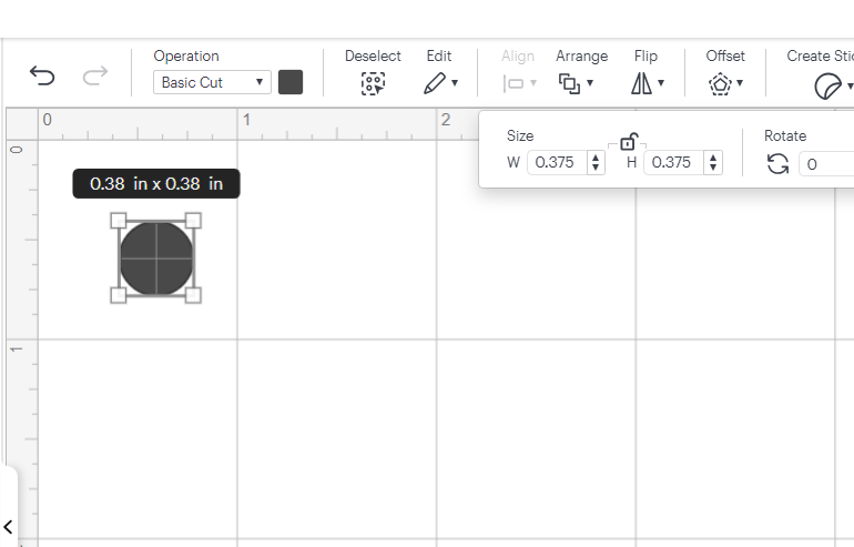 Changing size of circle shape in Design Space.