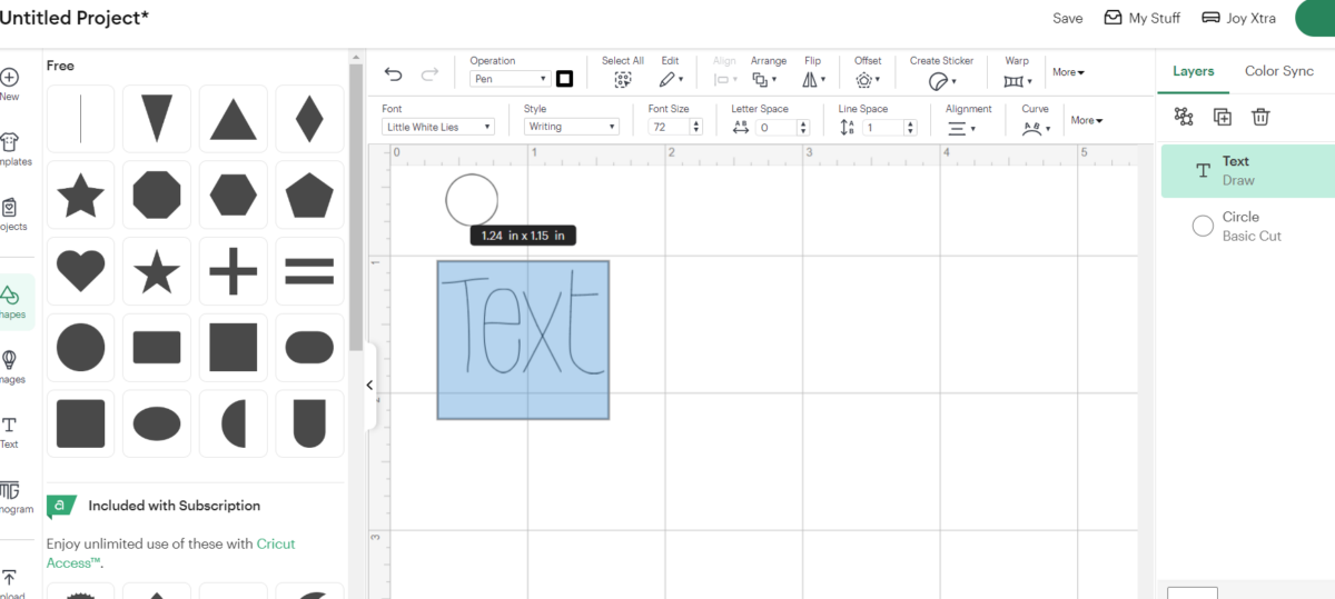 Adding a text box in Design Space.