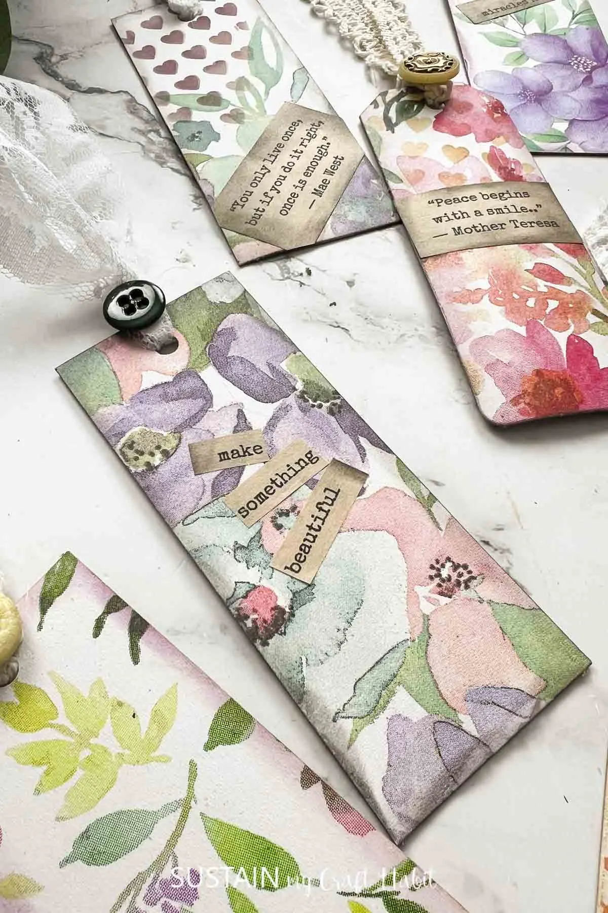 Upcycled cardboard turned into decorative tags