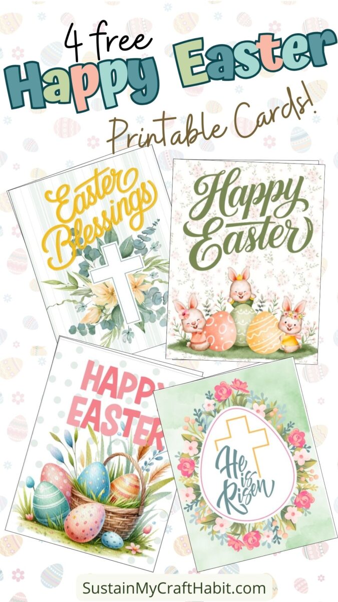 Collage of images showing four cute printable Easter card designs.