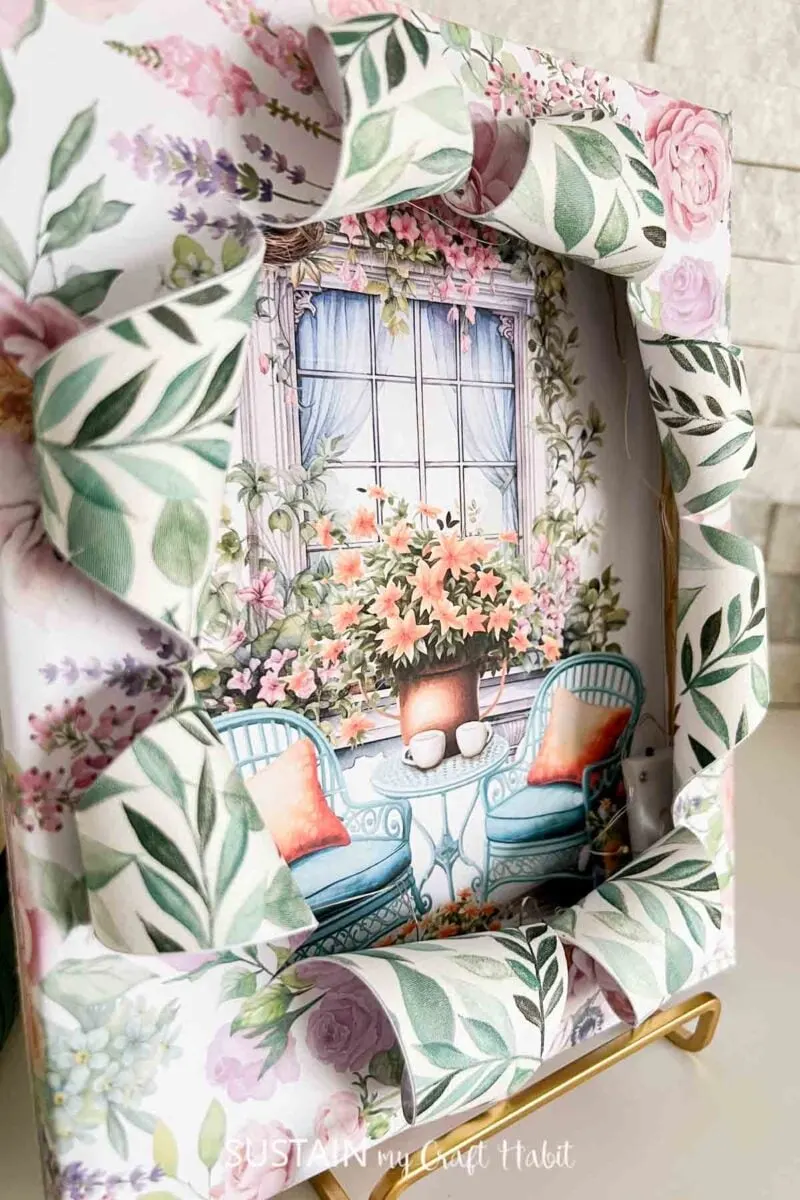 Close up of image in busted canvas.