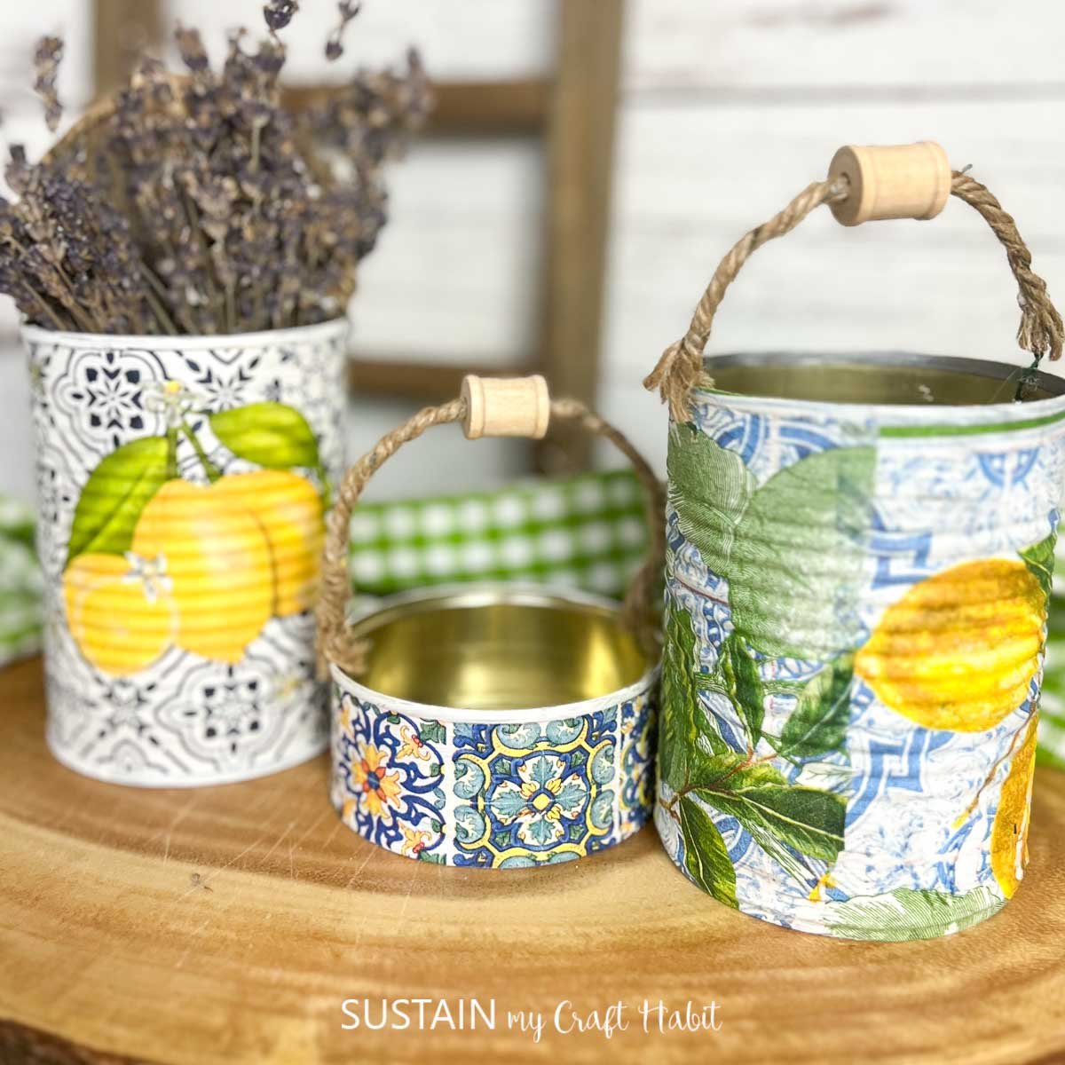 Tin Can Napkin Decoupage Idea