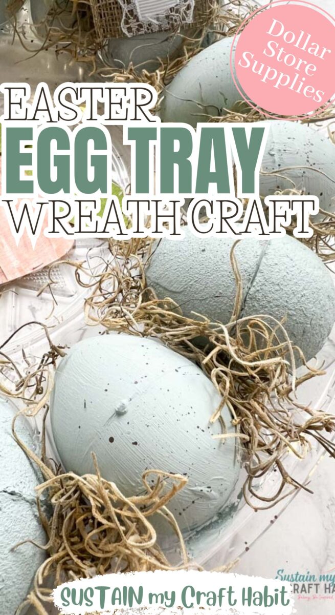 Easter egg tray wreath with text overlay.