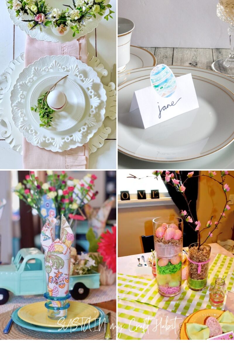 Collage of Easter tablescape ideas.