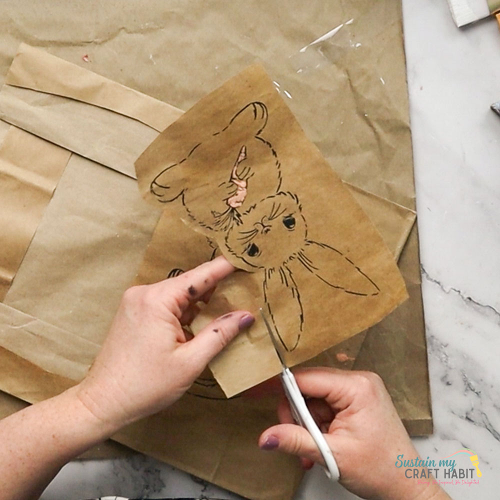 Cutting out bunny shape.