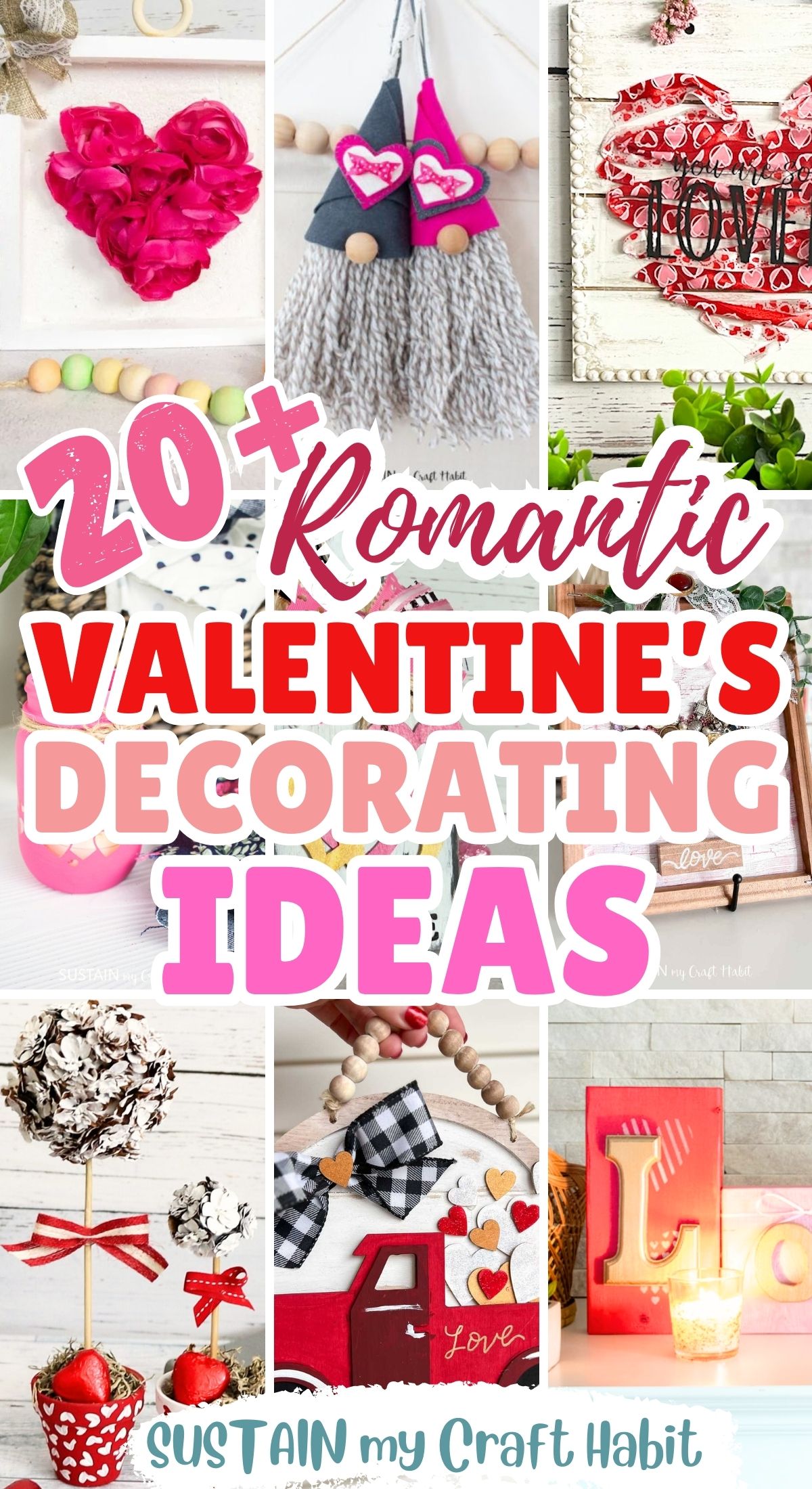 Collage of Valentines Decor in red and pinks.