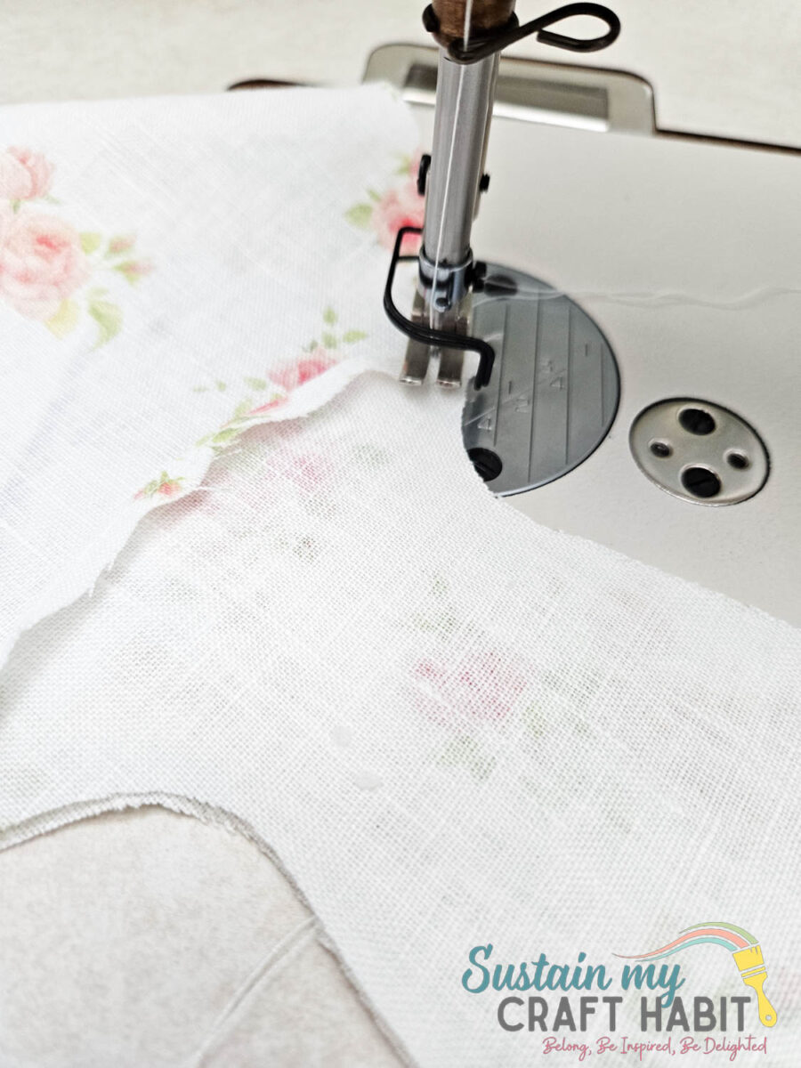 Sewing ear linings with main piece of bunny gift bag.