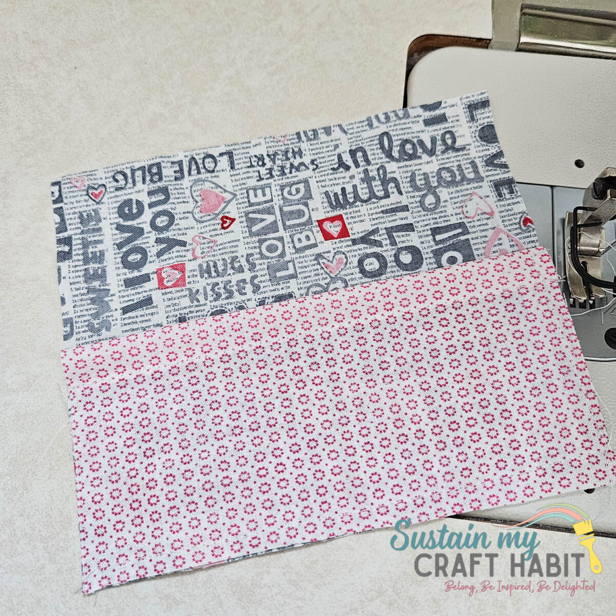 Aligning two pieces of fabric together. 