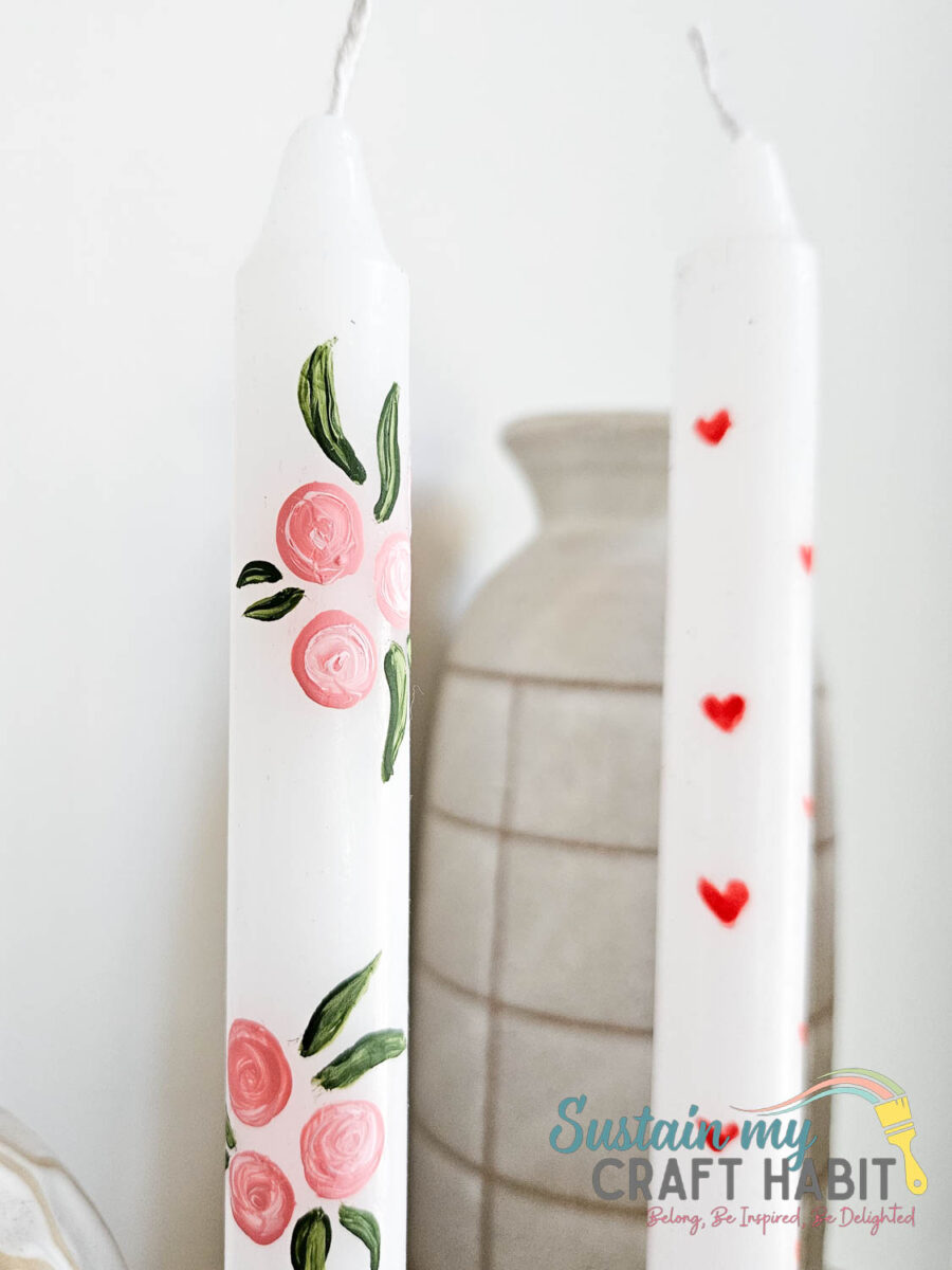 Close up of hand painted candles.
