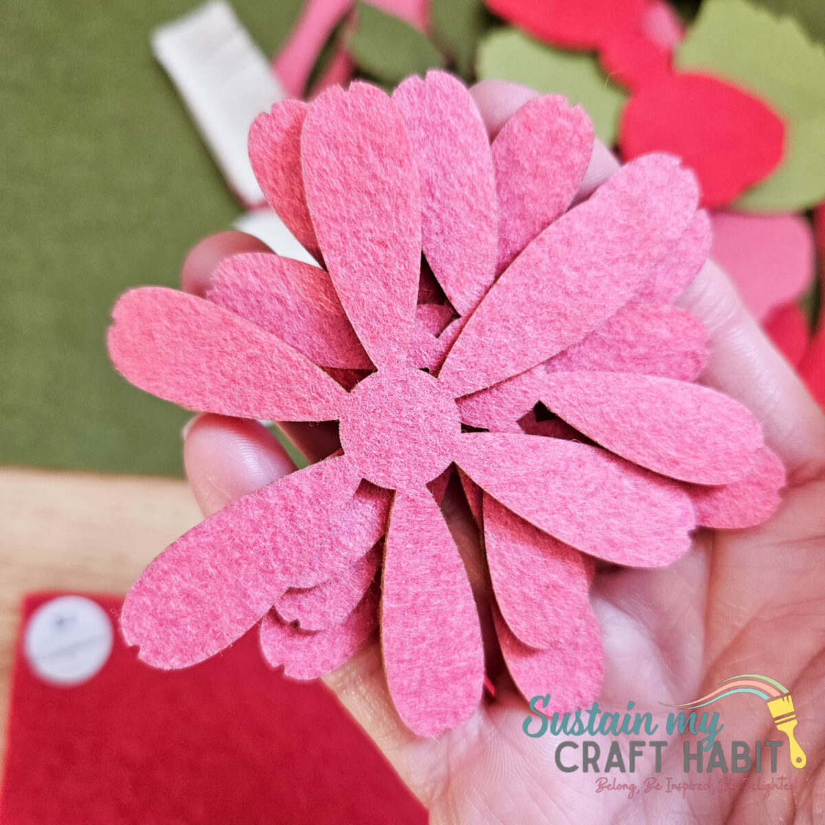 Close up of laser cut flower felt sheets.