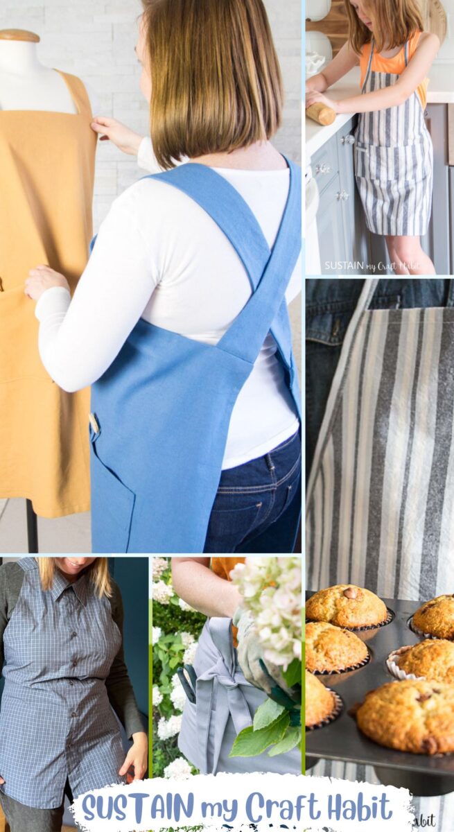 photo collage of different sew it yourself aprons